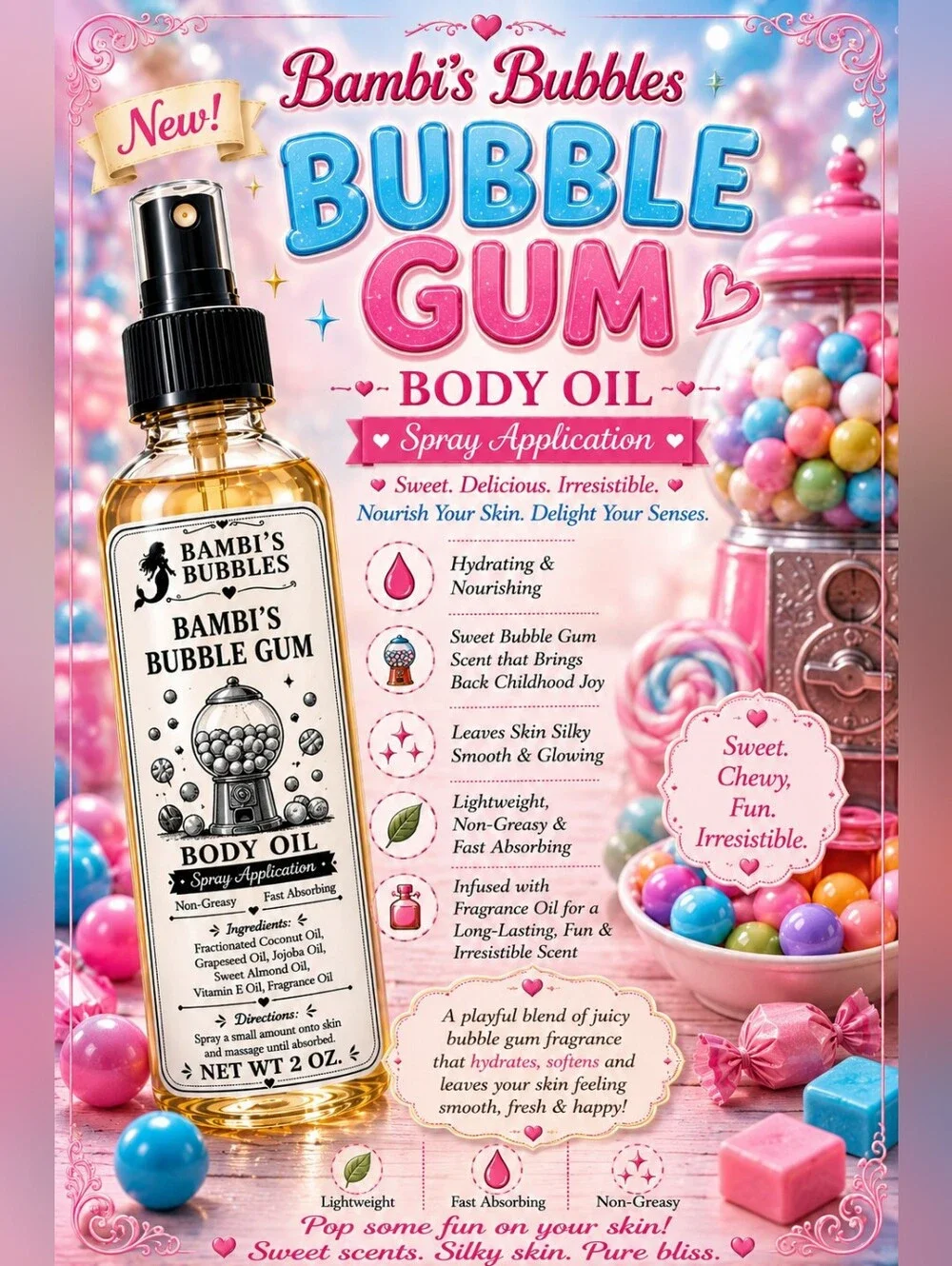 New! Hand Crafted Sugar Rush Collection Body Oils 2oz Assorted Scents